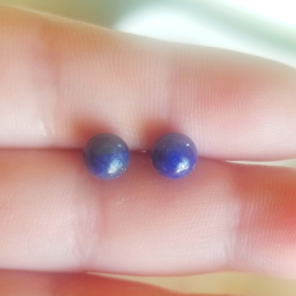 14K Gold Lapis Ball Earrings